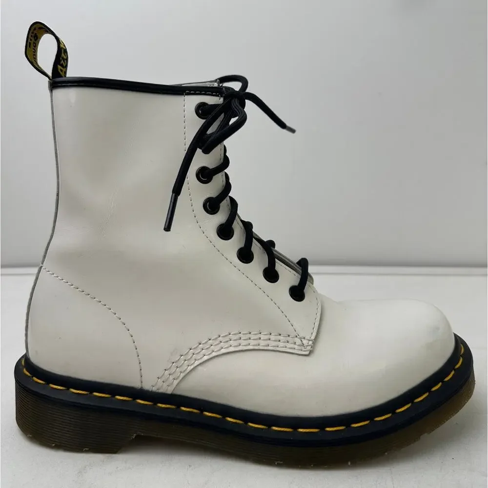 Dr. Martens 1460 White Patent Leather 8-Eye Combat Boots Women's Sz 7